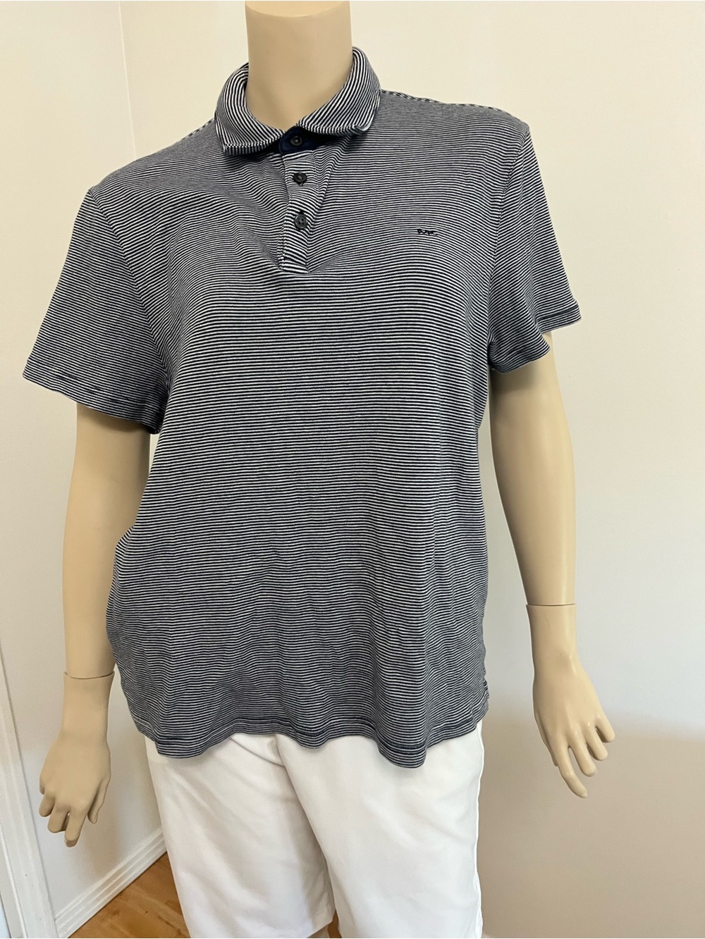 Michael Kors woman’s Navy & White Micro-Stripe Polo